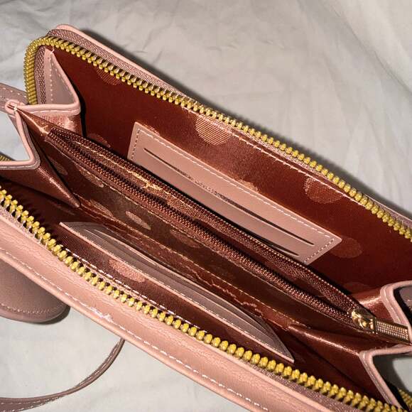 Zip-Around Crossbody Wallet Purses, Mauve & Terracotta Faux Leather - Picture 9 of 10
